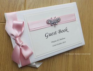 diamante crystal butterfly wedding guest book in pink