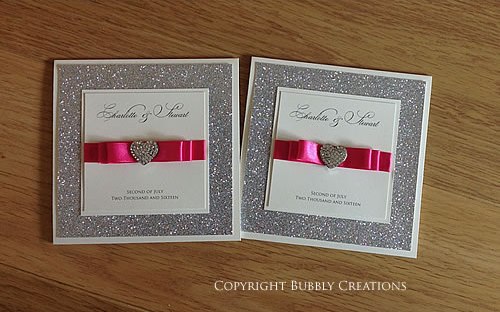 Silver Glitter Wedding Invitation in fuchsia pink