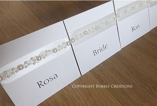 wedding guest name cards, place cards with pearls in ivory cream
